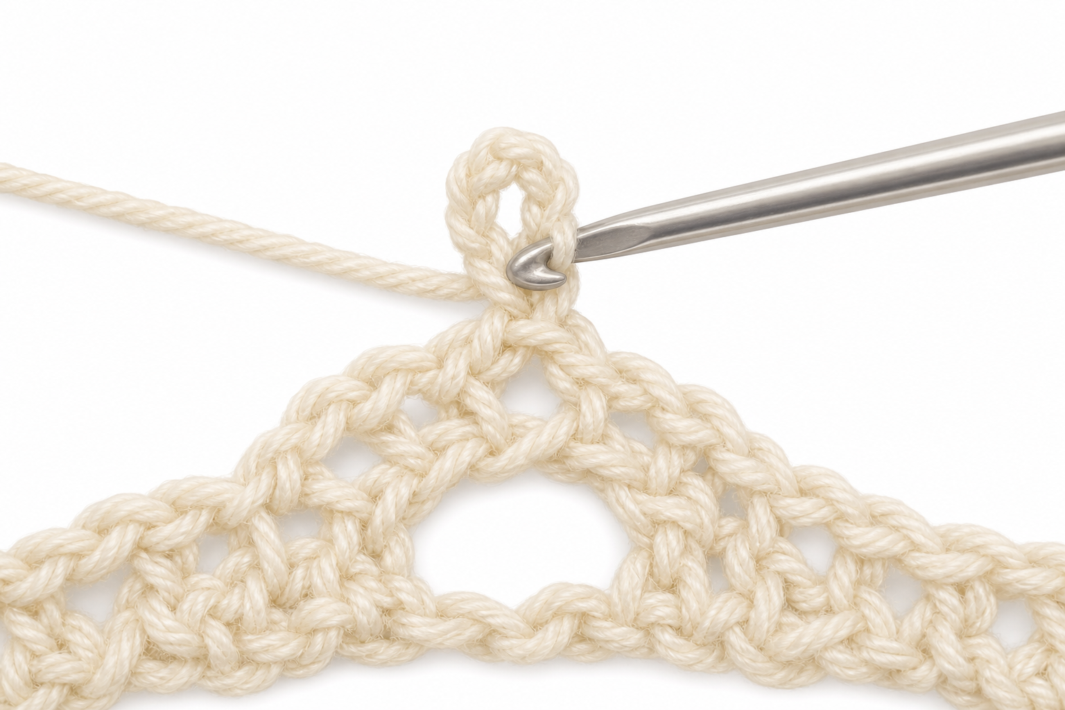 Close-up instructional illustration: forming a crochet picot bump