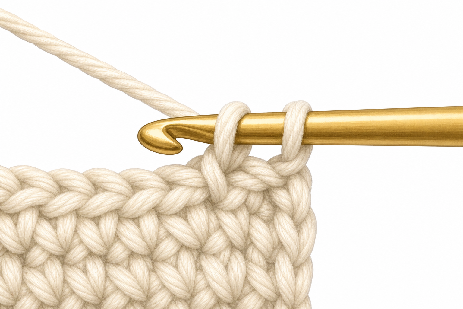 Close-up instructional illustration: slip stitch with hook through stitch and loops visible